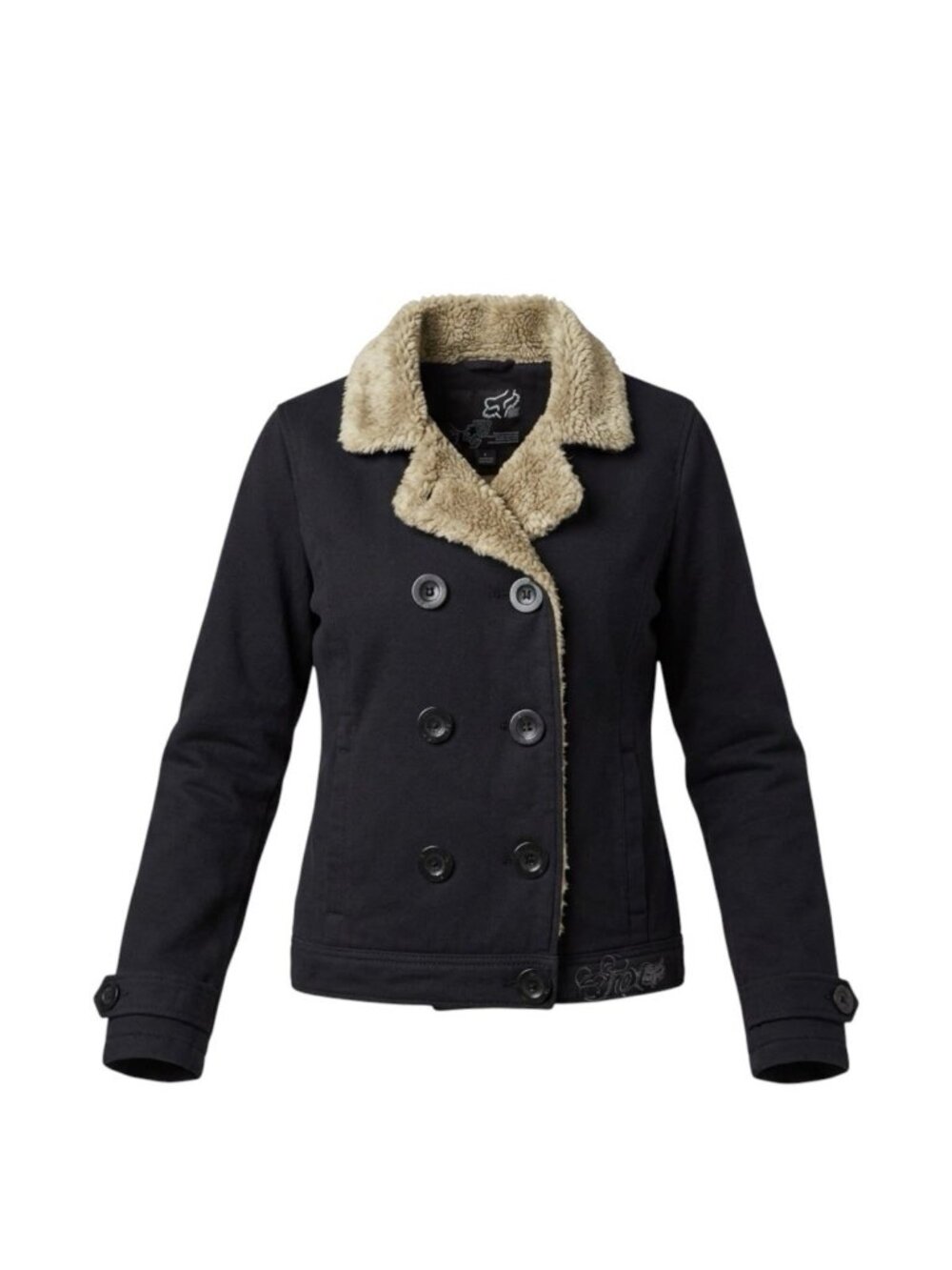 Vintage Fox Racing Women's Double Breasted Fleece Peacoat Jacket Black Size S